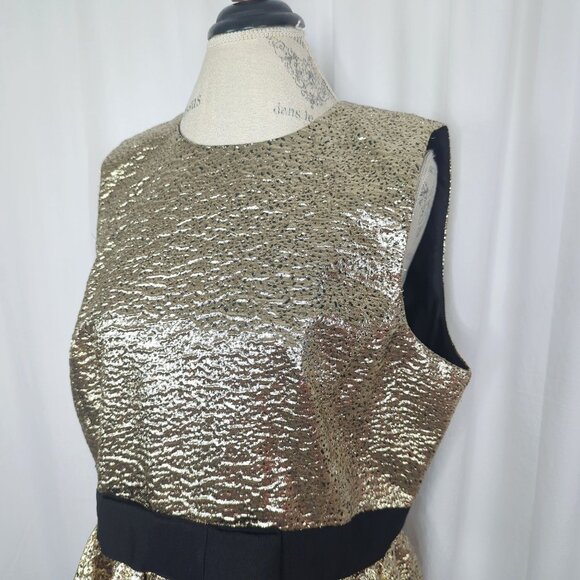 Brooks Bros Dress 16 X Large Short Metallic Gold Jacquard - Picture 3 of 10